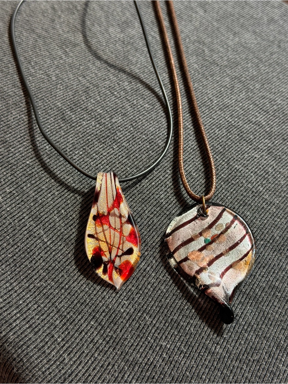 Set of 2 Handmade Murano Style Art Glass Pendant Necklaces